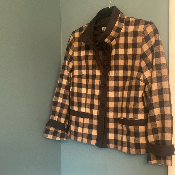 Pendleton womens jacket / blazer - 6P - gray and tan gingham - 100% wool - Picture 1 of 8